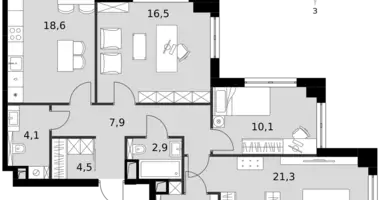 Apartamento 3 habitaciones en North-Western Administrative Okrug, Rusia