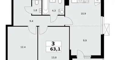 Apartamento 3 habitaciones en poselenie Sosenskoe, Rusia