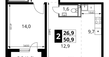 Квартира 2 комнаты в Potapovo, Россия