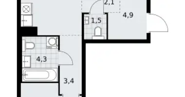 Apartamento 2 habitaciones en Kommunarka, Rusia