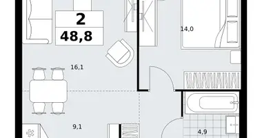 2 room apartment in Kommunarka, Russia