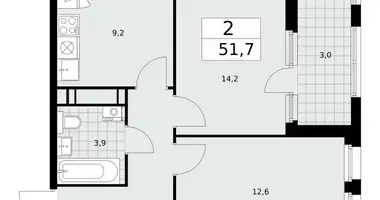 Apartamento 2 habitaciones en Moscú, Rusia