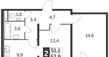 2 room apartment in Leninsky District, Russia