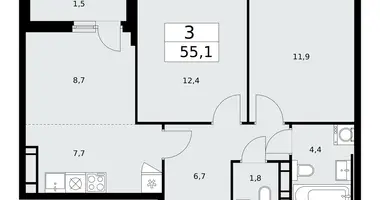 3 room apartment in Moscow, Russia