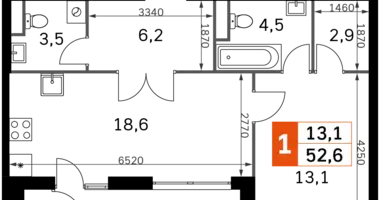 Квартира 2 комнаты в Москва, Россия