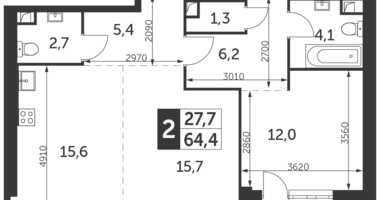 Apartamento 2 habitaciones en Konkovo District, Rusia