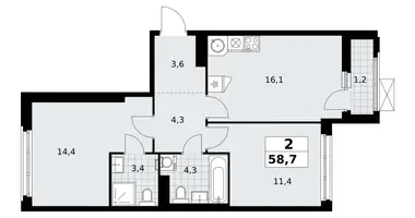 2 room apartment in Kommunarka, Russia