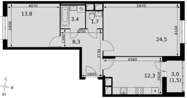 Apartamento 2 habitaciones en Razvilka, Rusia