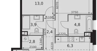 2 room apartment in Moscow, Russia