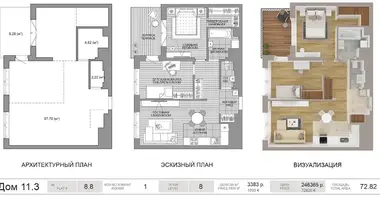 Apartamento 3 habitaciones en Minsk, Bielorrusia