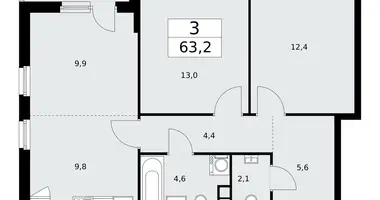 Apartamento 3 habitaciones en poselenie Sosenskoe, Rusia