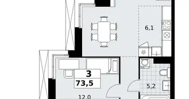 Apartamento 3 habitaciones en Kommunarka, Rusia