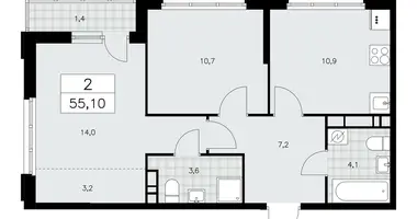 Appartement 2 chambres dans Moscou, Fédération de Russie