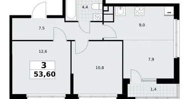 Apartamento 3 habitaciones en Postnikovo, Rusia