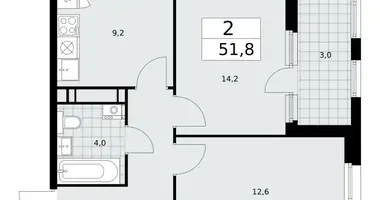 Apartamento 2 habitaciones en Moscú, Rusia