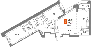 Квартира 3 комнаты в район Коньково, Россия