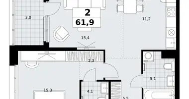 Wohnung 2 zimmer in Kommunarka, Russland