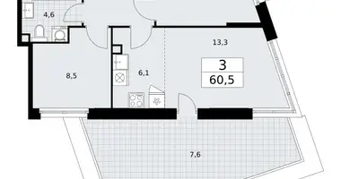 Wohnung 3 zimmer in Wnukowo, Russland