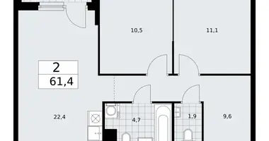Apartamento 2 habitaciones en Troitsk, Rusia