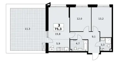 Apartamento 3 habitaciones en poselenie Sosenskoe, Rusia