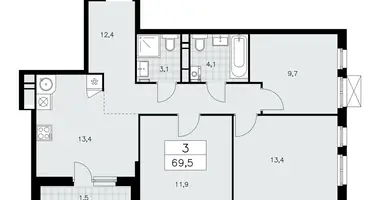 Apartamento 3 habitaciones en Moscú, Rusia