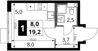 1 room studio apartment in Khimki, Russia