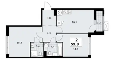 2 room apartment in Kommunarka, Russia