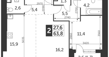 2 room apartment in Konkovo District, Russia