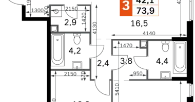 Wohnung 3 zimmer in Nordwestlicher Verwaltungsbezirk, Russland