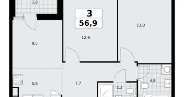 3 room apartment in Kommunarka, Russia