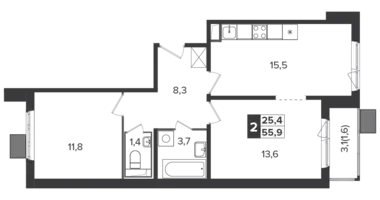 Apartamento 2 habitaciones en Moscú, Rusia