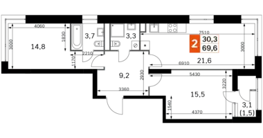 Квартира 2 комнаты в Москва, Россия