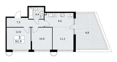 3 room apartment in Vnukovo, Russia