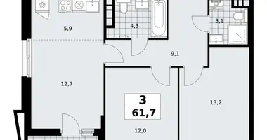 Apartamento 3 habitaciones en poselenie Sosenskoe, Rusia