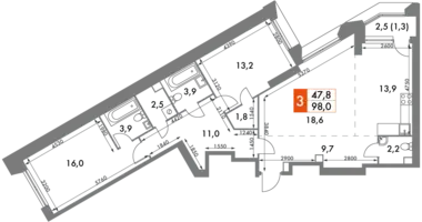 Apartamento 3 habitaciones en Konkovo District, Rusia