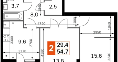 Apartamento 2 habitaciones en Moscú, Rusia