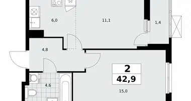 Apartamento 2 habitaciones en poselenie Sosenskoe, Rusia