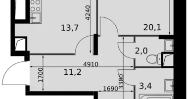 Apartamento 2 habitaciones en Razvilka, Rusia