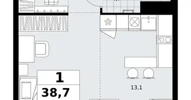 1 room apartment in Kommunarka, Russia