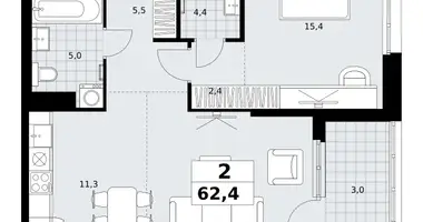 2 room apartment in Kommunarka, Russia