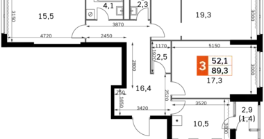 Apartamento 3 habitaciones en Moscú, Rusia