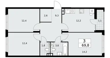 Apartamento 3 habitaciones en poselenie Desenovskoe, Rusia