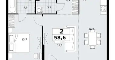 2 room apartment in Kommunarka, Russia