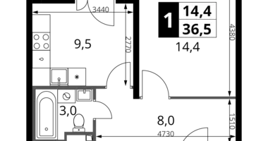 1 room apartment in Potapovo, Russia