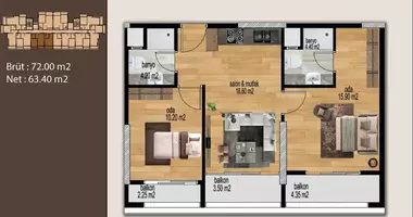 1 room apartment in Mezitli, Turkey