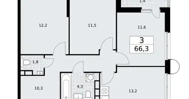 Apartamento 3 habitaciones en Vnukovo, Rusia