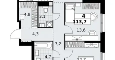 Apartamento 4 habitaciones en Kommunarka, Rusia