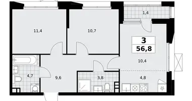 Apartamento 3 habitaciones en poselenie Sosenskoe, Rusia