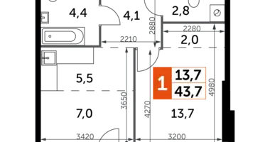 Apartamento 1 habitación en Moscú, Rusia