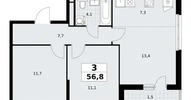 Apartamento 3 habitaciones en Postnikovo, Rusia